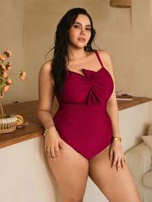 Swim Chiccia Costume da bagno elegante monopezzocon decorazione a farfalla per donne taglie forti, adatto per vacanze estive in spiaggia, San Valentino, feste di Capodanno - Bordò - Visualizzare 3