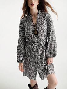 Aveloria Modichic New French Luxury Embroidered Ruffle V-Neck Belted Dress, Winter - Multicolor - View 4