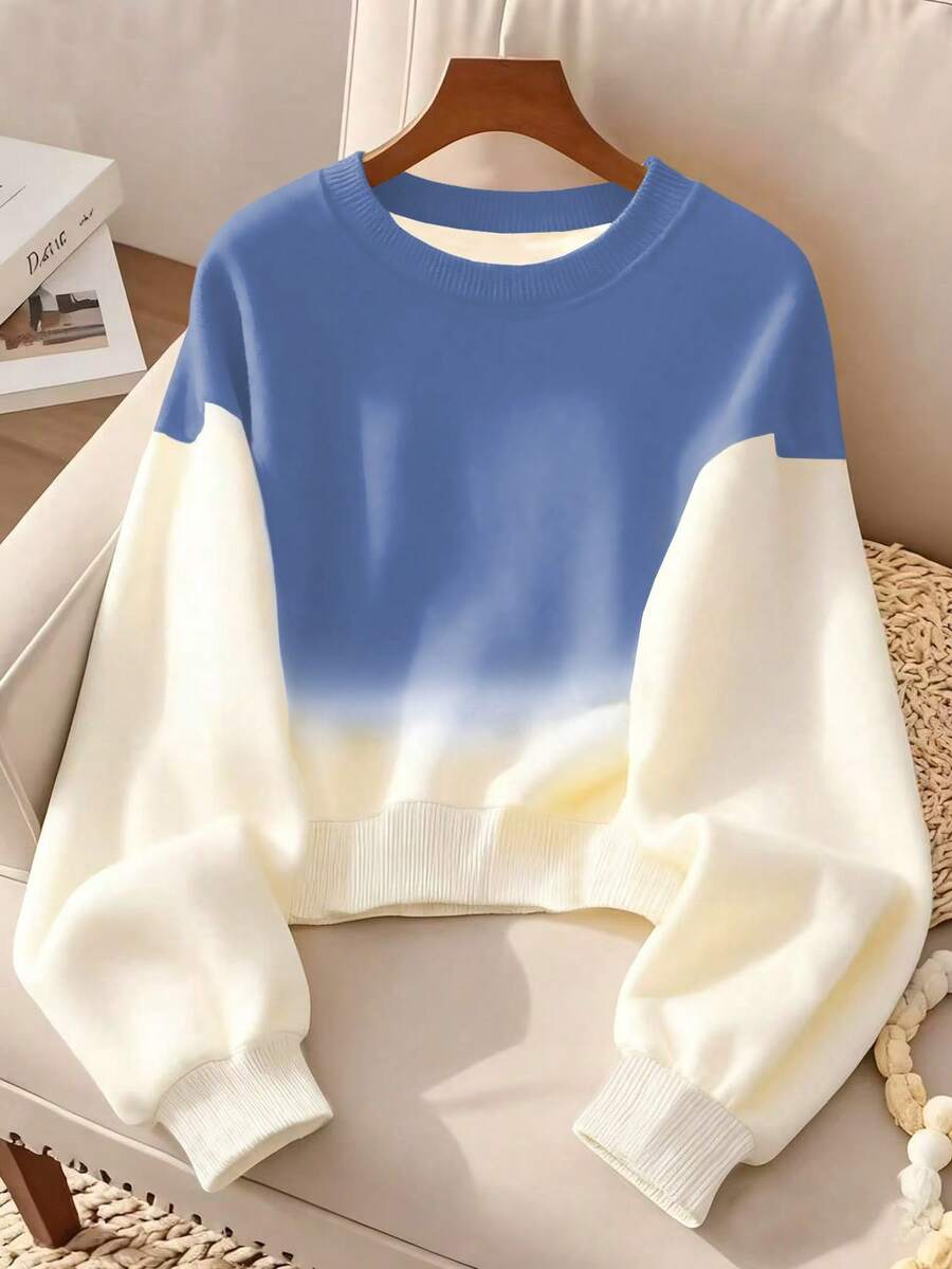 GlowEve Women's Ombre Crew Neck Dropped Shoulder Long Sleeve Casual Loose Sweatshirt - Blue - View 1