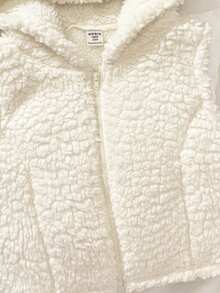 SHEIN 少女休闲街头风舒适双面抓绒连帽拉链短款无袖外套，杏色