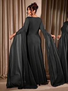 Elenzga Đầm dài tay xẻ tà, vai chéo, ôm sát, thanh lịch dành cho nữ cỡ lớn, thích hợp cho Ngày Valentine. - màu đen - Xem 2