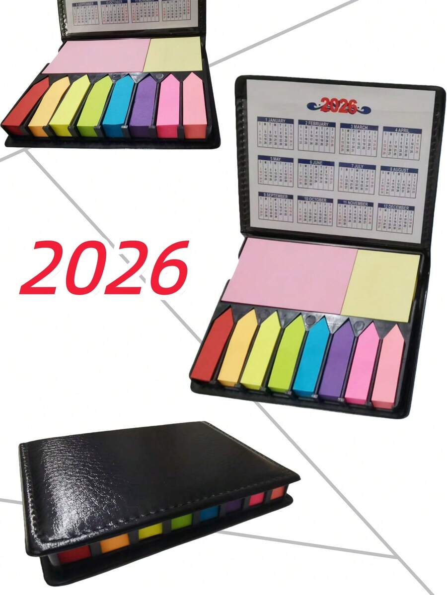 200 Sheets Sticky Notes With 2026 Calendar PU Box Sticky Notes Set, PU Box Sticky Notes Suitable For Students, Offices, Study Plan, Work Plan, New Year's Plan - Multicolor - View 1