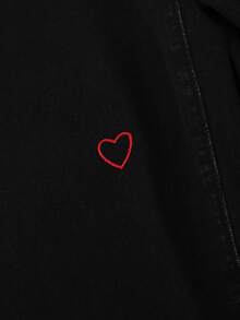 SHEIN 少女新款时尚做旧喇叭牛仔裤，饰有心形刺绣，柔软舒适，适合秋冬季节、休闲穿着、派对、居家、度假、返校等场合。 - 黑色 - 查看 7