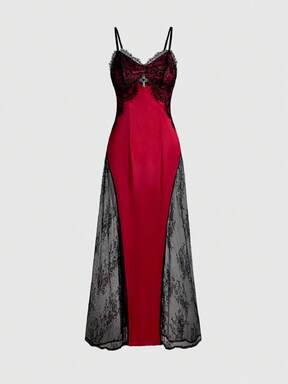 Gothic Lace Patchwork Satin Fitted Dress