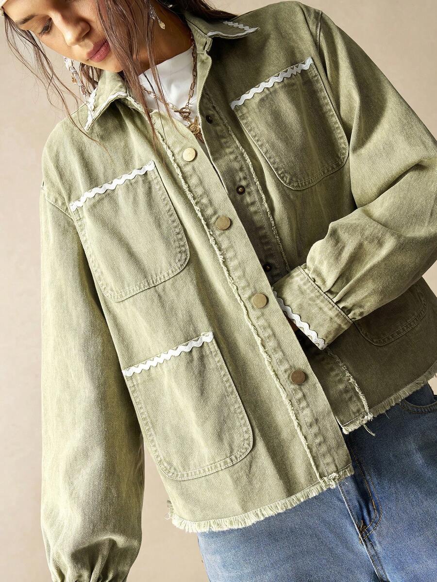 Bohemela 女士休闲纯色针织长袖常规开衫 - 軍綠色 - 查看 1