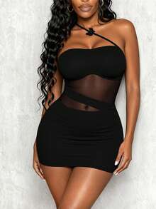 VaVaBold Váy lưới mỏng chắp vá mini dành cho nữ - màu đen - Xem 7