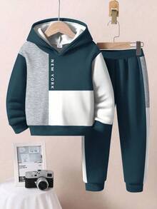 TaviRue مجموعة بلوزة هوديي كاجوال كلاسيكية عصرية بطبعات ملونة وقطع ملائمة للفتيان، مناسبة للخريف/الشتاء، قطعتان - متعدد الألوان - مشاهدة 3