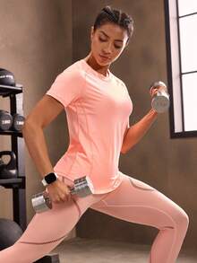 Powerista Andningsbar sporttröja med vridning framtill, gymtröjor för kvinnor - Korallrosa - Visa 2