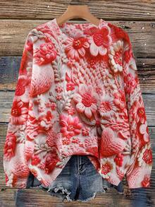 Linhara Atasan Sweater Rajut Natal Santa Claus & Pohon Natal Ukuran Besar untuk Wanita - MultiWarna - View 1