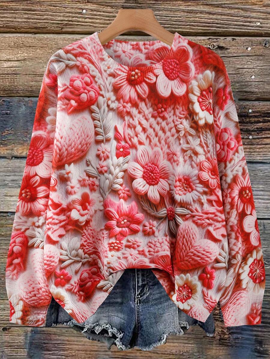 Linhara Atasan Sweater Rajut Natal Santa Claus & Pohon Natal Ukuran Besar untuk Wanita - MultiWarna - View 1