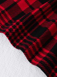Girls' Casual Red Plaid Patchwork Long Sleeve Dress With Bow Accent,Cute School Back-To-School Autumn Winter Christmas Outfit,Versatile Daily Wear - Red - View 4