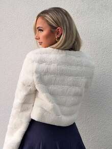Jeta Ari Date Night Open Front Crop Fuzzy Jacket In Fall/Winter - White - View 2