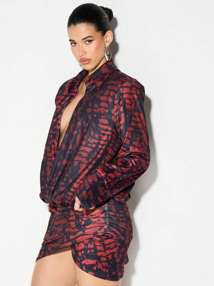 KIZN Robe mini imprimée fluide à manches longues