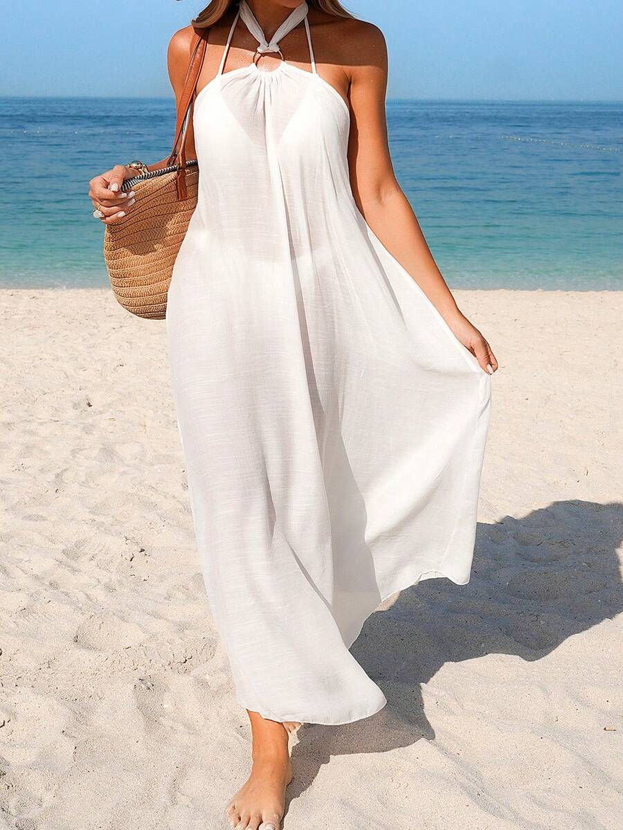 Swim Vcay Váy che bãi biển buộc vòng tròn, chống nắng khi đi nghỉ - trắng - Xem 1