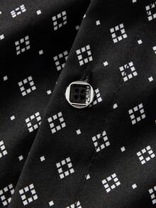 New Men's Fashion Casual Dot & Diamond Plaid Print Long Sleeve Shirt, Fall Old Money Men's Dress Shirt Spring To Summer - Black - View 5