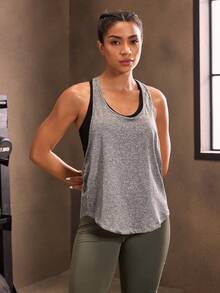 Powerista 幾何圖案露背運動背心上衣 - 灰色 - 查看 3