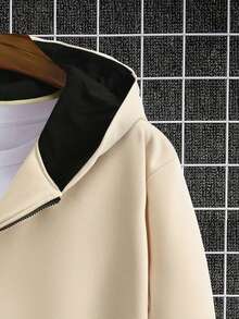 Manfinity Homme 男士休闲拉链连帽衫，秋冬季 - 杏色 - 查看 5