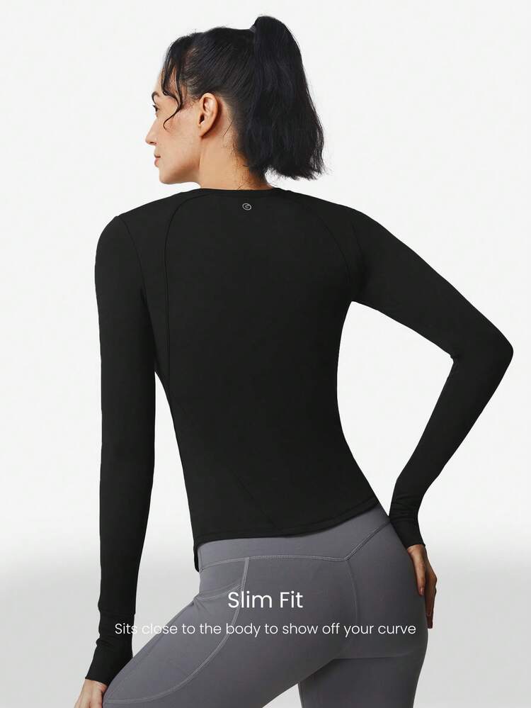 FeatherFit™ Waist Slimming Curved Long Sleeve Top Low Impact Yoga Pilates Daily Gym
