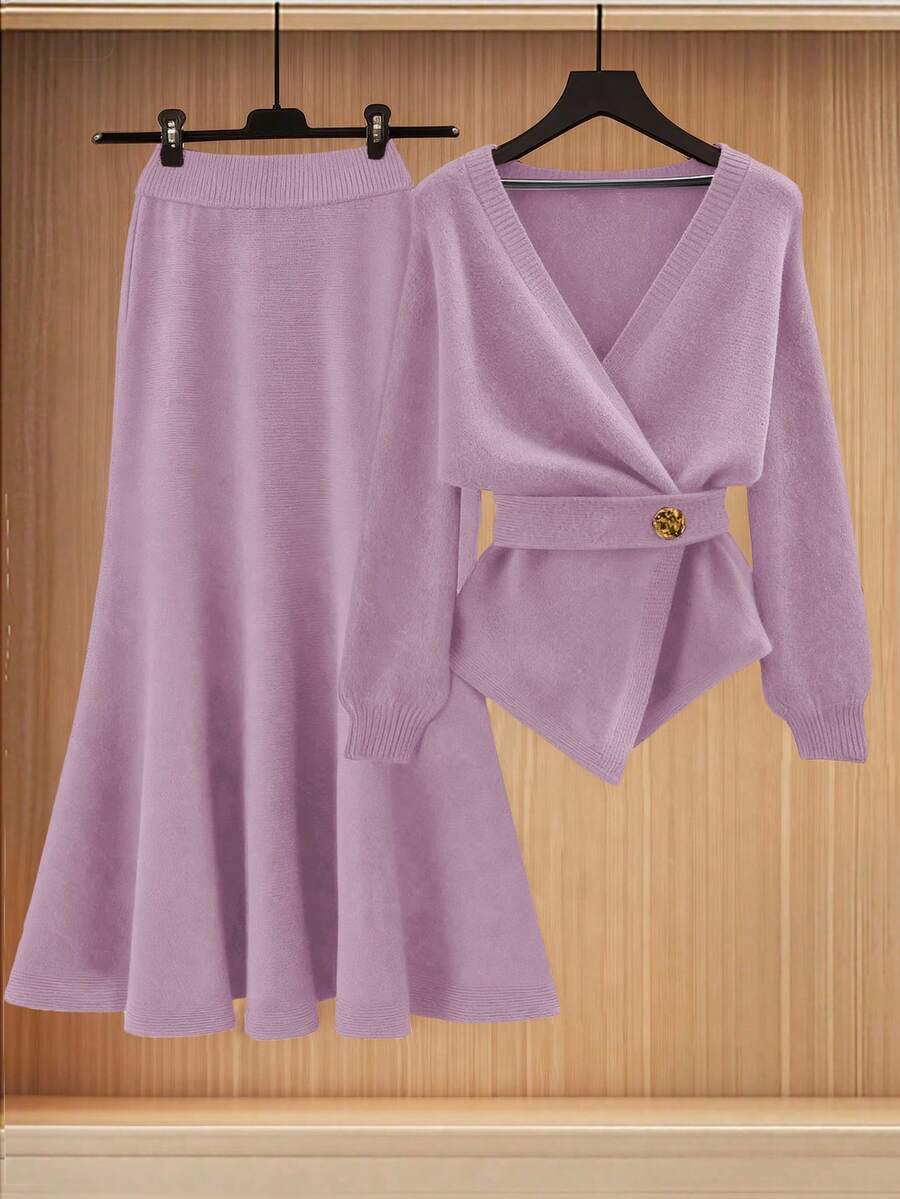 Lyxana New Elegant Button Decor Pullover Sweater, Minimalist European & American Style Fashion Knit Top - Pink - View 1