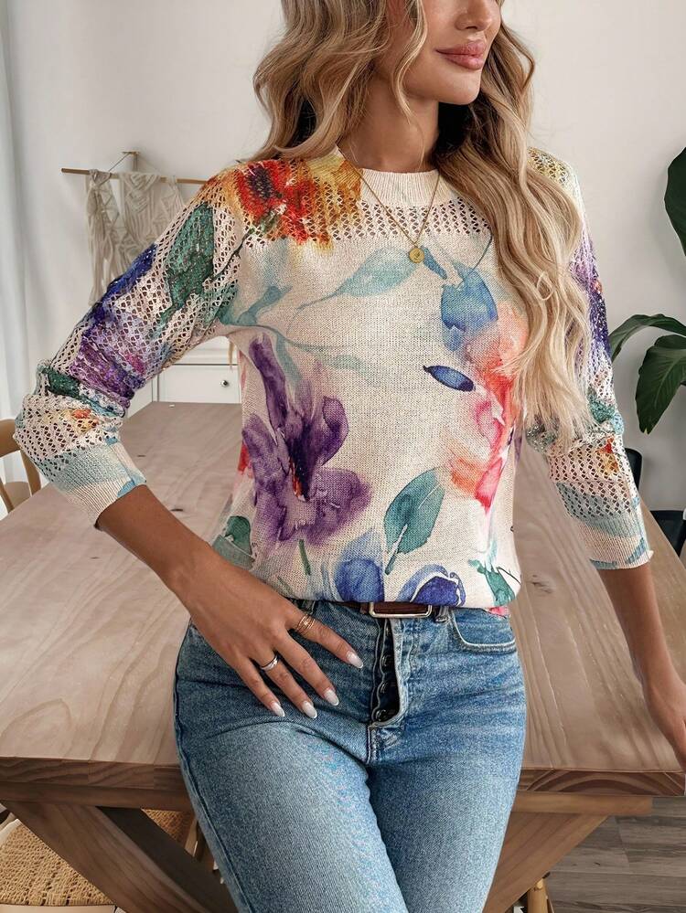 New Autumn Casual Loose Hollow Out Mesh Layered Fashionable Knit Blouse For Women Fall Sweater