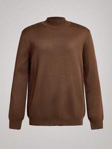 Men's Solid Color Casual Turtleneck Long Sleeve Pullover Sweater, Old Money Style, For Fall Winter - Brown - View 1