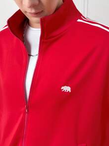 ESTAVOR 男士开衫卫衣 运动休闲风格 条纹设计 - 紅色 - 查看 5