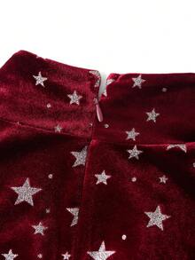 Ellevyn 女士优雅高弹力紧身连衣裙，带有浪漫的星星图案，适合圣诞节、新年派对和宴会，酒红色 - 酒紅色 - 查看 6