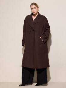 Aveloria Modichic Plus Size Women Solid Color Pocket Decor Soft Woolen Coat - Coffee Brown - View 6