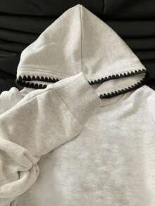 INAWLY Women's Sweatshirts/Casual Simple Fashion Sweatshirts/Fashionable Tops/Fun Sweatshirts/Loose Round Neck Long-Sleeved Sweatshirts Suitable For Autumn And Winter/Women's Spring Pullovers, Women's Lace Contrast Hooded Sweatshirts, Long-Sleeved Tops, Back-To-School Autumn And Winter Hoodies - Grey - View 3