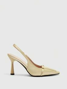 CUCCOO BIZCHIC Women's Fashion Black Patent Leather Slim High Heel Pumps, Suitable For Commuting, Dates, Gatherings, Parties And Other Occasions - Gold - View 2