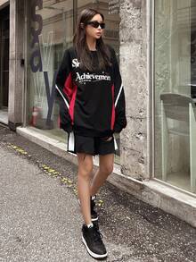 DAZY Slogan Graphic Colourblock Drop Shoulder Sweatshirt