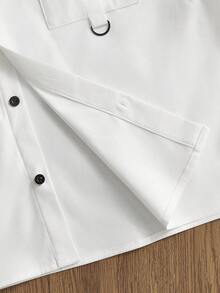 SWAVVY 男士字母印花长袖单排扣休闲口袋衬衫 - 白色 - 查看 6