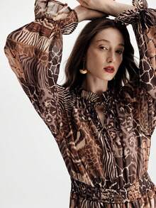 Aveloria Modichic Chiffon Flowy Fabric Cinched Waist Flattering Dress - Multicolor - View 6