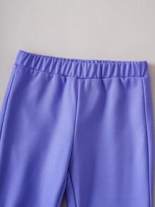 Nick 90s | SHEIN Young Girl Cartoon Rainbow & Cartoon Figure Graphic White Long Sleeve Crew Neck Sweatshirt And Purple Flared Casual Pants - Purple - View 7