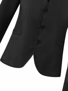 2pcs Black Suit Set:Long Sleeve Mandarin Collar Blazer&Trousers,Summer Cute Formal Tuxedo For Men&Teenagers,Shiny Minimalist Outfit For Weddings,Piano - Black - View 6