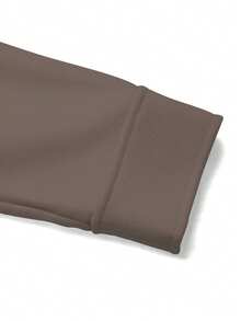 SHEIN LUNE Mantel Panjang Wanita Model Double-Breasted dengan Trim Warna Kontras, Cocok untuk Musim Gugur/Dingin - Coffee Brown - View 3