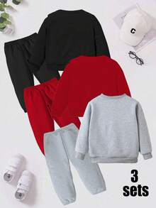6pcs Cozy Fall & Winter Styles Baby Boys Casual Fashion Creative Personalized Fresh Minimalist Numeric & Letter Graphic Print Sweatshirt And Sweatpants Set, Comfortable Outfit - Multicolor - View 2