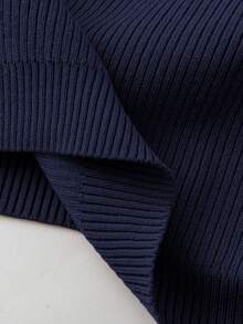 Linhara Plus Size Solid Color Fur Collar Warm Front Button Casual Knit Cardigan And Pants Sweater Set - Navy Blue - View 5