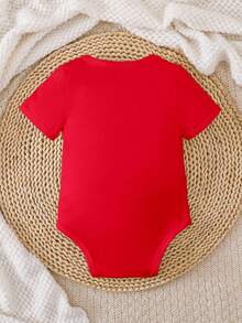 男婴中国新年印花短袖连体衣 - 紅色 - 查看 2