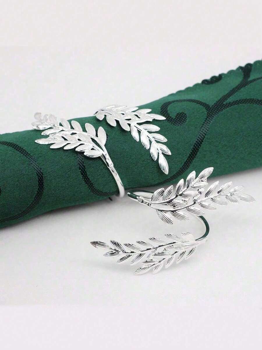 6 Peças Anéis de Guardanapo de Liga de Estilo Trigo Prateado, Decoração de Mesa de Banquete de Casamento de Hotel - Multicolorido - Visão 1