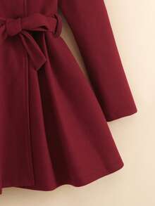 SHEIN Tween Girl Casual Daily Wine Red Lapel Front Double-Breasted Belt A-Line Jacket With Faux Fur Collar Autumn/Winter