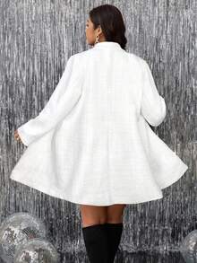 SHEIN Clasi Plus Size Button Decor Lapel Long Sleeve Woolen Coat In Fall/Winter - White - View 2