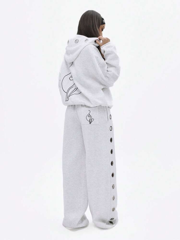 BABYPHAT Baggy Sweatpants With Metal Eyelet Side Detailing Relaxed Fit Casual Lounge Pants Wide Leg Joggers Comfort Streetwear