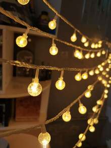 1PC 10/20/40/80 LED Crystal Ball String Lights, Warm White, Battery Operated, For Holiday Party, Romance, Bedroom, Home & Tent Decor