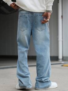 Manfinity Hypemode Quần jean ống loe màu xanh vát rách thường ngày dành cho nam - Rửa nhẹ - Xem 2