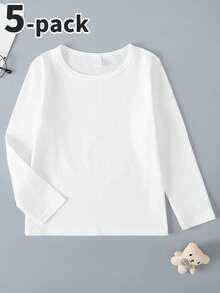 5件/套 男童长袖纯棉T恤，舒适亲肤，秋冬季 - 彩色 - 查看 5