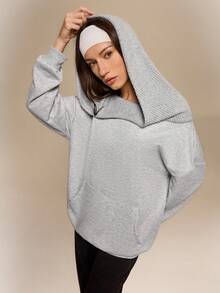 Firalyn Chic Grey Oversized Knitted Off Shoulder Sweatshirt For Women Long Sleeve Regular Length - Grey - View 4