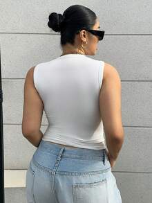 Dazy Plus Áo ba lỗ cổ tròn và áo ba lỗ trơn màu thường ngày đa năng cỡ lớn dành cho nữ, mọi mùa - trắng - Xem 2