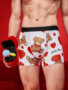 Notgurli Valentine's Day Romantic Gift Funny Print Teddy Bear Design Party Boxer Briefs For Men, Mid-Length - White - View 4