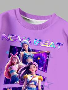 Sparklyn 2pcs/Set Tween Girl KPOP Graphic Print Top, Girls Crew Neck Sweatshirt And Leggings Set, Fashionable Casual, Suitable For Autumn/Winter - Multicolor - View 5